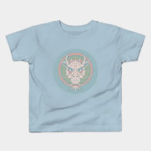 chinese dragon face on dusty blue Kids T-Shirt